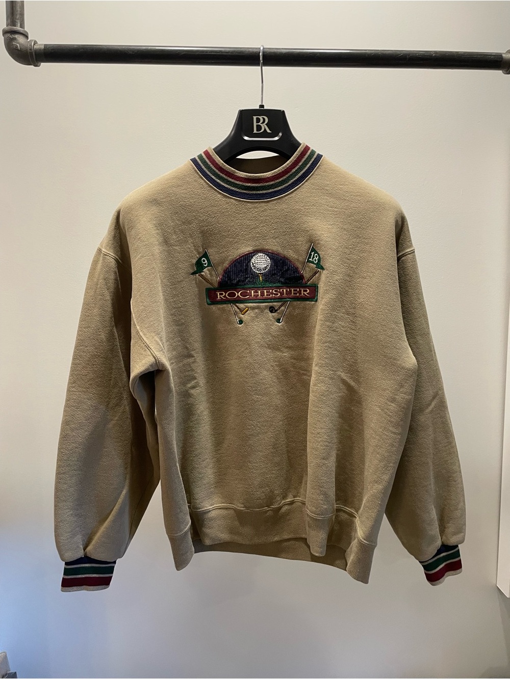 Vintage Golf Embroidered Crewneck Sweater in Tan